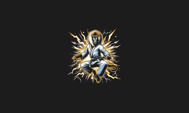 baboon karate with lightning vector artwork design