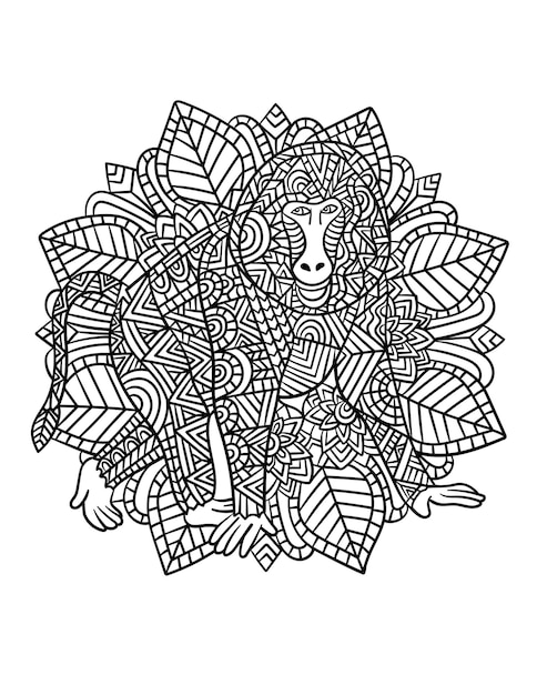 Baboon Mandala Coloring Pages for Adults