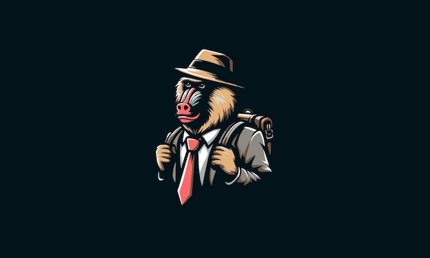 baboon wearing backpack vector mascot design