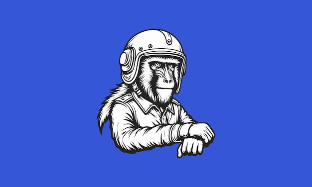 baboon wearing helmet vector outline design