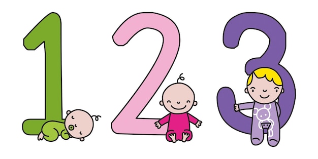 Baby 1, 2 and 3 year old vector illustration