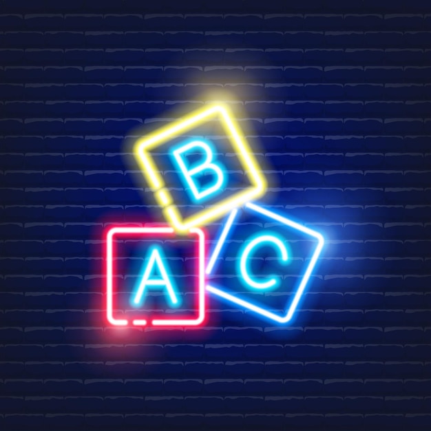 Baby ABC cubes neon illustration