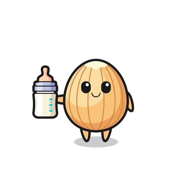 Baby almond cartoon character with milk bottle