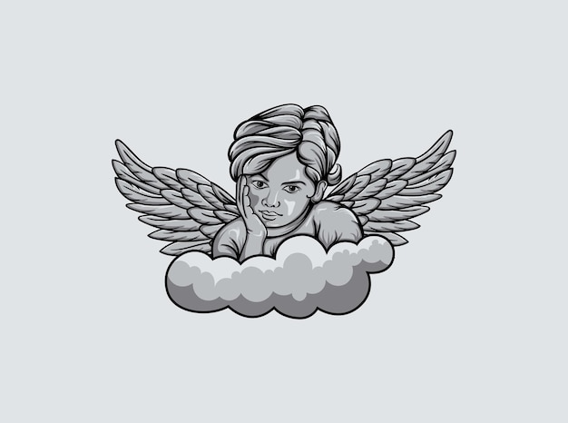 Vector baby angel on clouds illustration