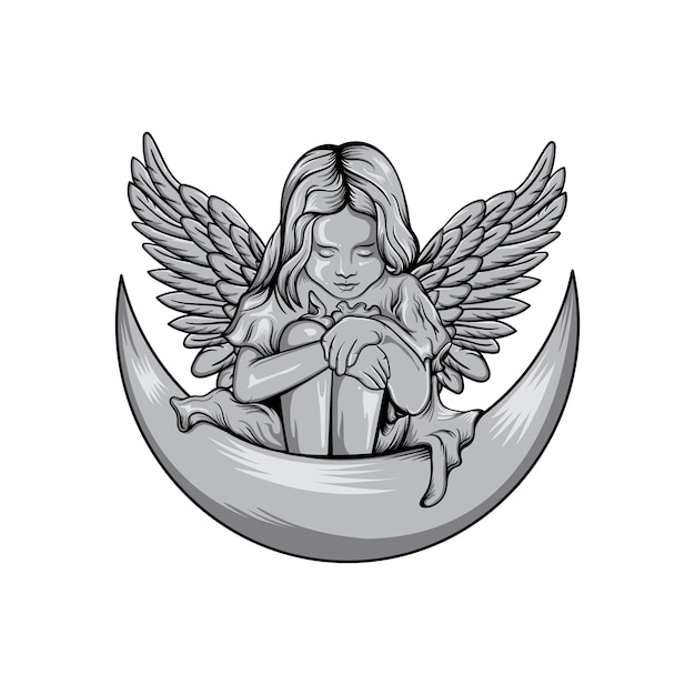 baby angel on moon illustration