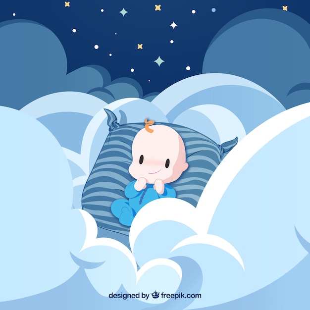 Baby angel with cloud and blue stripes