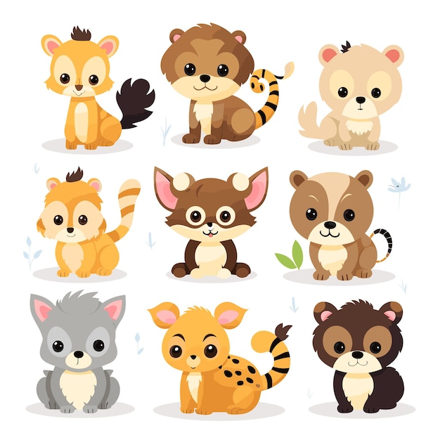 Illustrazione vettoriale di baby animals clipart set