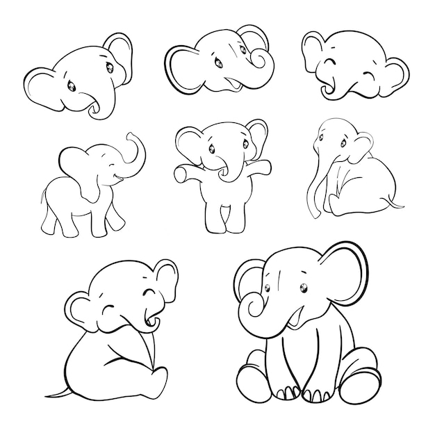 Vector baby animals wild elephant animals vintage style vector illustration