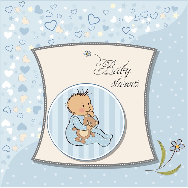 Vector baby announcement card with little boy