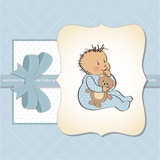 Vector baby announcement card with little boy