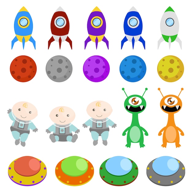 Baby Astronaut illustraties elementen. Space Adventure New Born. Alien en UFO en Rocket.