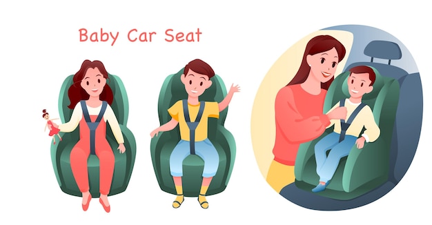 Baby auto car seat illustration set.