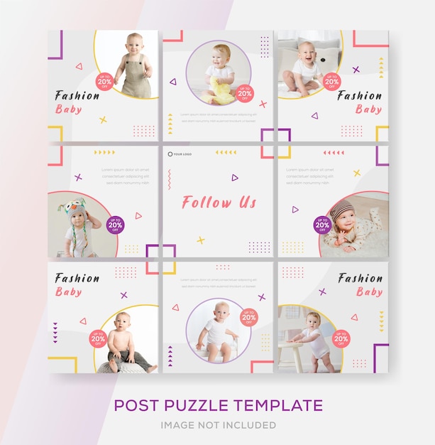 Puzzle banner bambino per media social post premium vector