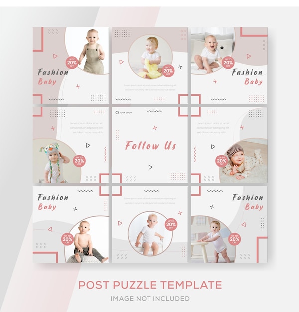Baby banner puzzle template post premium vector