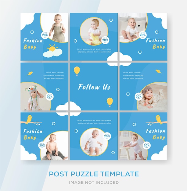 Baby banner template fashion sale puzzle feed post premium vector