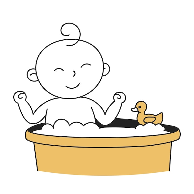 Vector baby bath hand drawn kid and family doodle icon