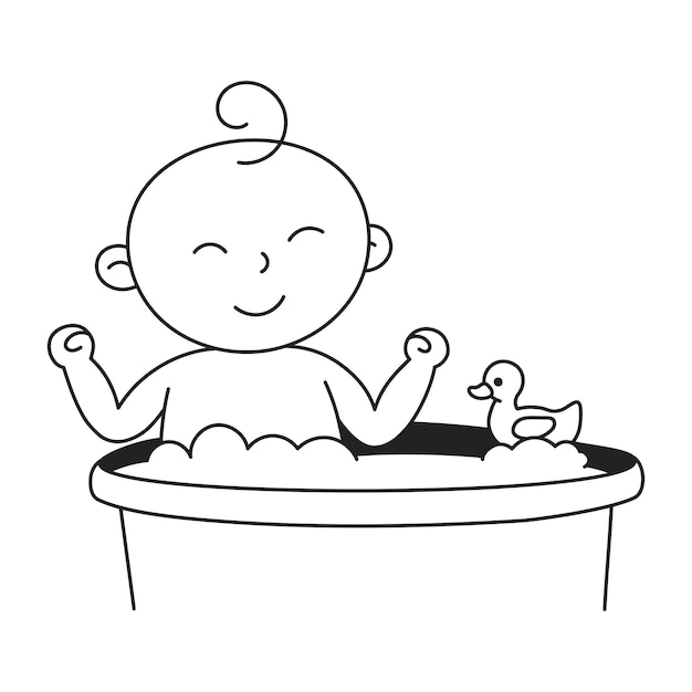 Vector baby bath hand drawn kid and family doodle icon