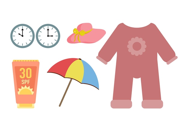 Baby Beach Flat Design Illustration Set