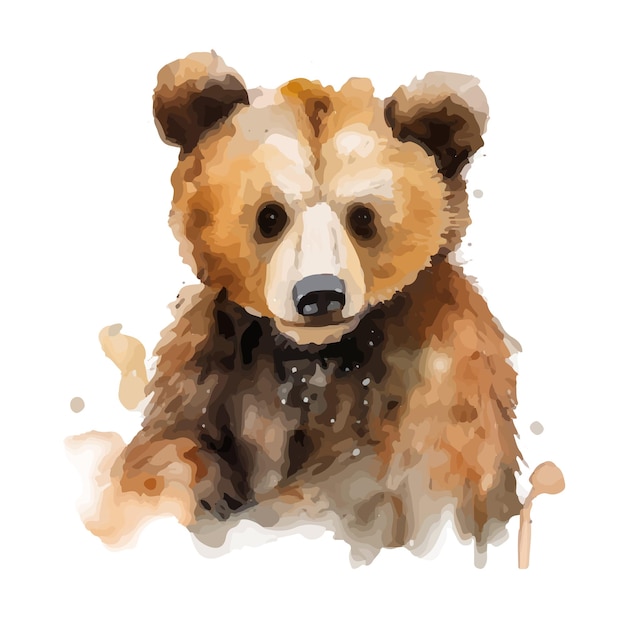 Baby bear hand painted watercolor illustration isolated on white background