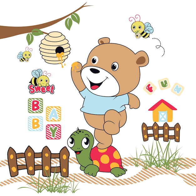 Baby bear loves sweet honey vector illustration