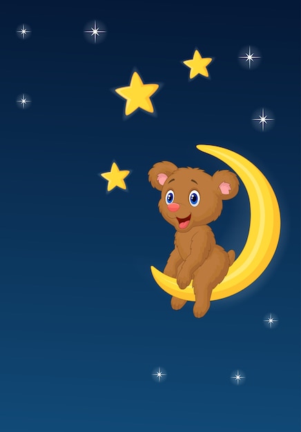 Orso bambino seduto sulla luna