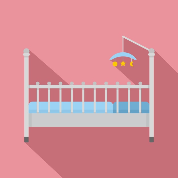 Baby bed with toys icon Flat illustration of baby bed with toys vector icon for web design