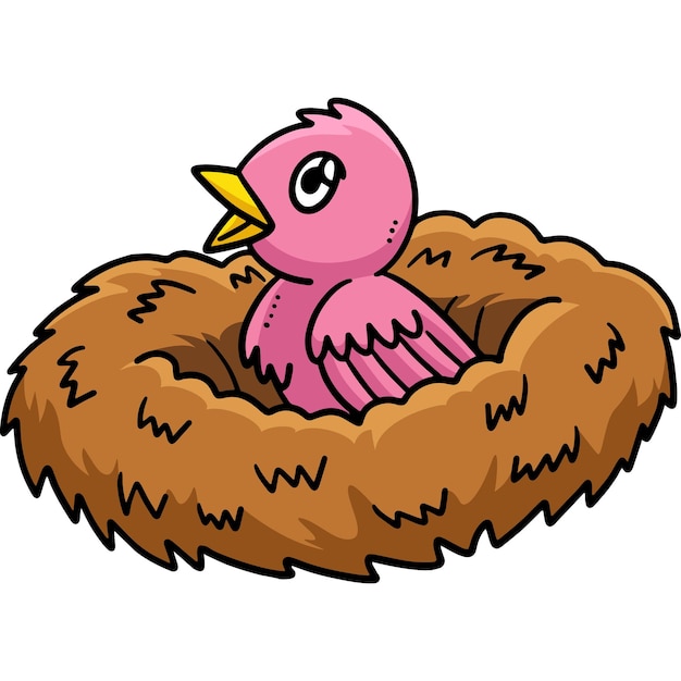 Baby Bird Sitting in the Nest Cartoon Clipart