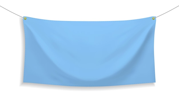 Baby blue fabric banner with folds and shadow