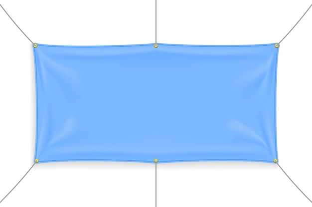 Vector baby blue fabric banner with folds and shadow