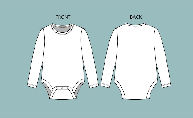 Vector baby bodysuit front and back view