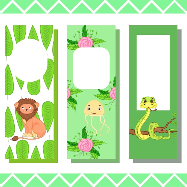 Baby bookmarks with cute animals, vector graphics.