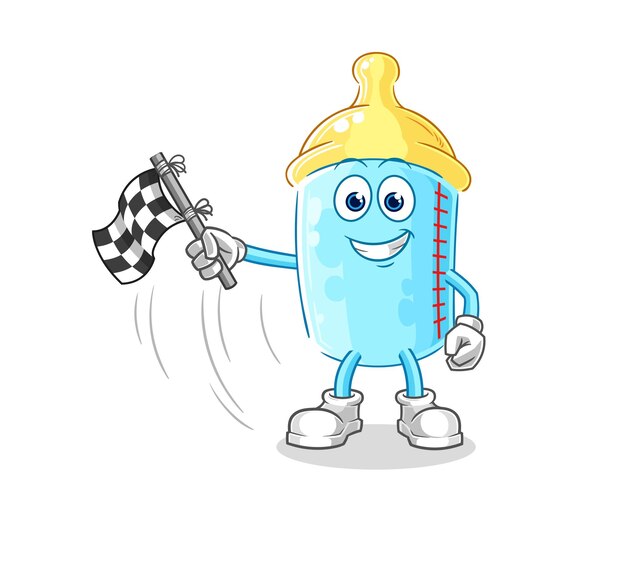 Baby bottle hold finish flag cartoon mascot vector