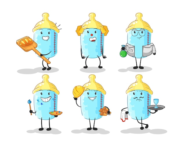 Baby bottle profession set character cartoon mascot vector