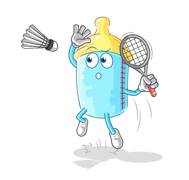 Baby bottle smash at badminton cartoon cartoon mascot vector