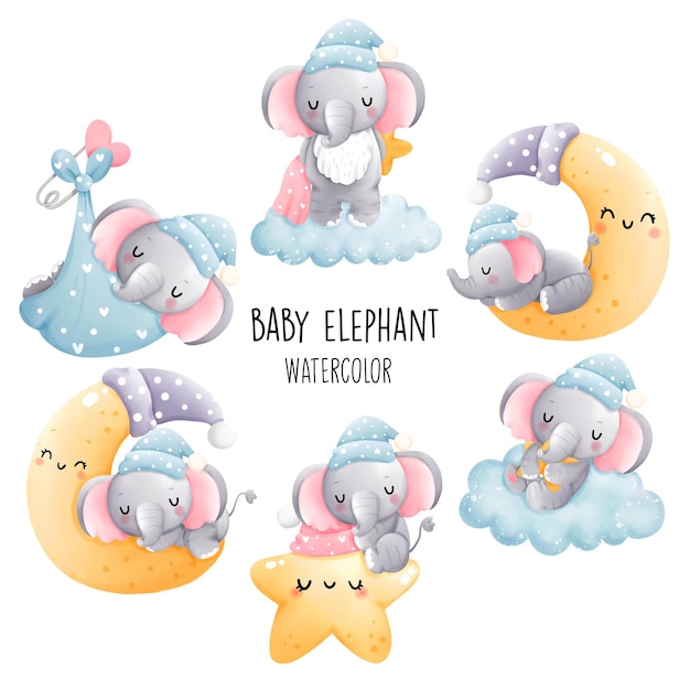 Baby boy, baby elephant collection, vector illustration