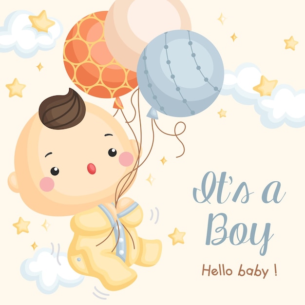 Baby boy balloon arrival card