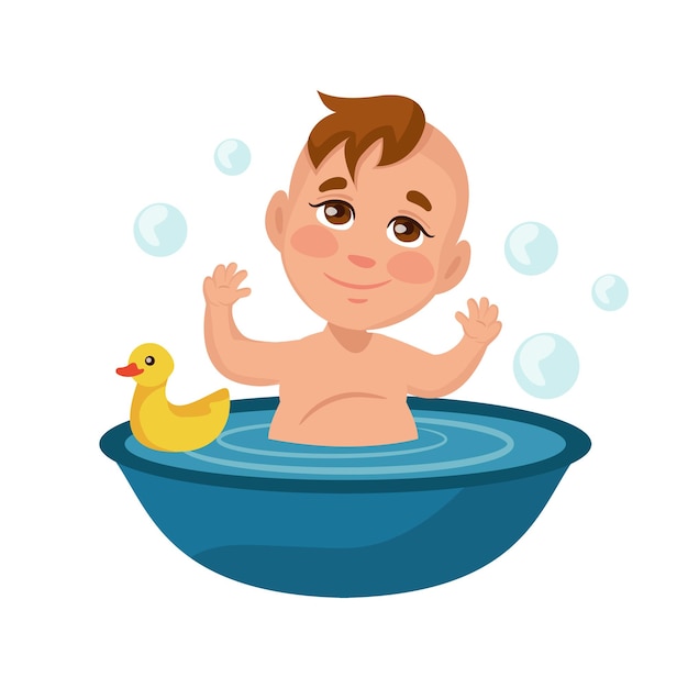 Vector baby boy bathes in a basin isolate on a white background vector