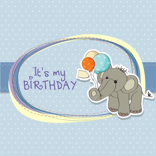 Scheda di compleanno del neonato con l'elefante