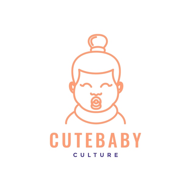 赤ちゃん男の子文化アジアのかわいい笑顔マスコット最小限のロゴ デザイン デザイン