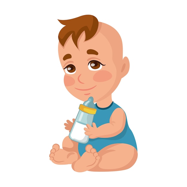 Baby boy drinking milk from a baby bottle isolate on a white background Vector