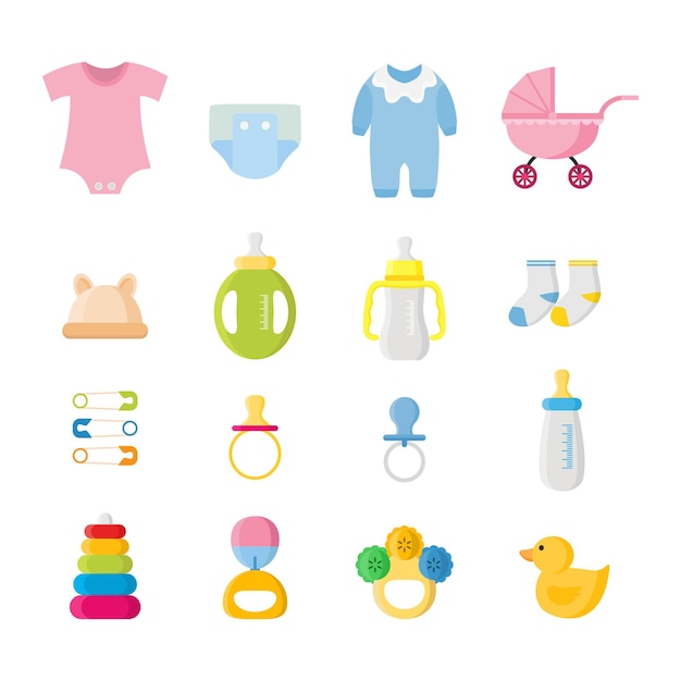 Vector baby boy and girl equipment object elements illustration