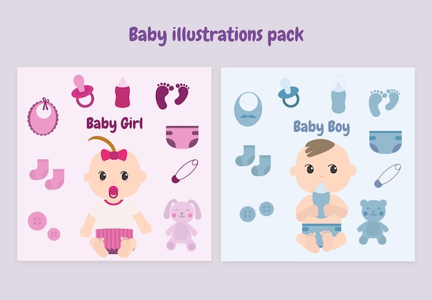 Vettore pacchetto di vettore dell'illustrazione della ragazza e del neonato