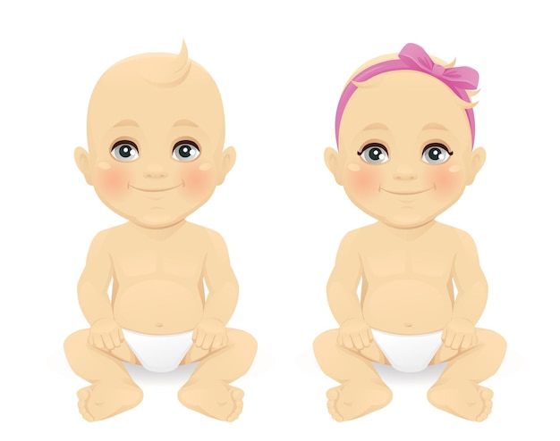 Vector baby boy and girl isolated vector illustration