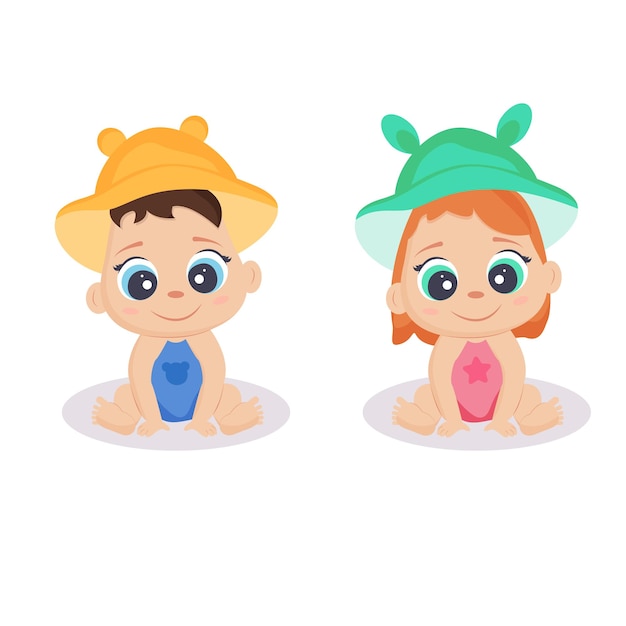 Baby boy and girl Newborn babies Illustration baby boy and girl A newborn baby sitting in a pana