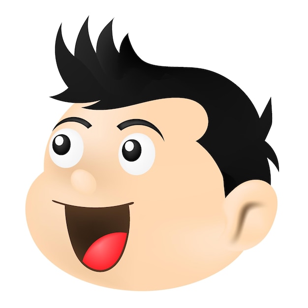 Vector baby boy head emoticon having happy laughing face