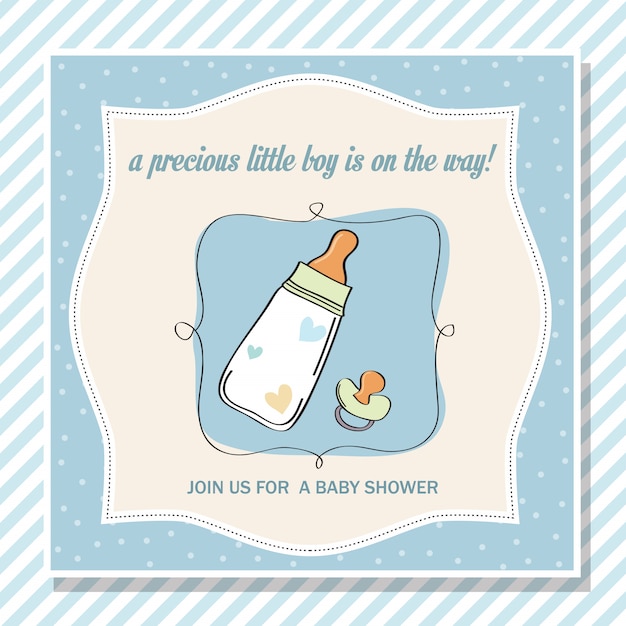 Baby boy shower card with milk bottle and pacifier