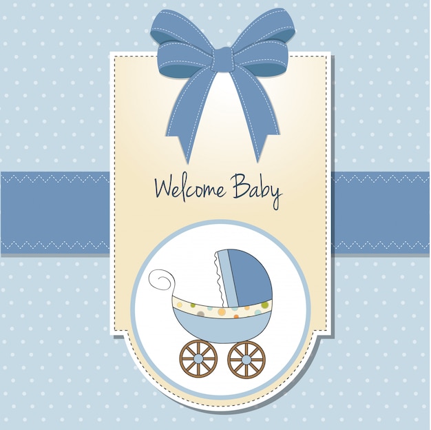 Baby boy shower card with stroller