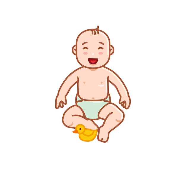 Baby boy sitting vector line illustration