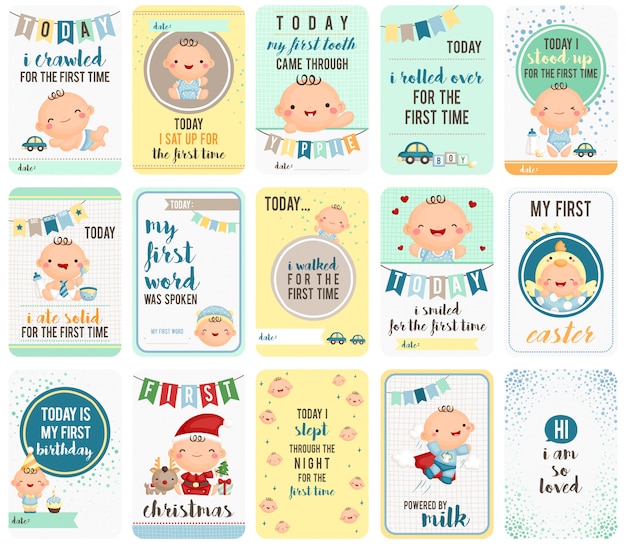 Vector baby boy stepping stone cards