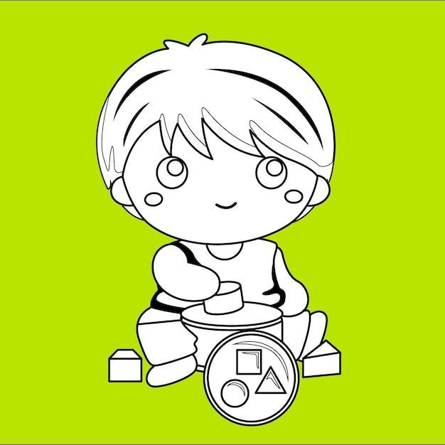 Мальчик с игрушечной цифровой печатью для декоративного альбома или открыток